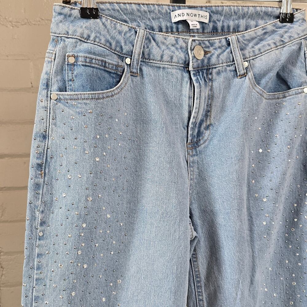 And Now This Mid-Rise Wide Leg Jeans Light Wash | Rhinestone Studded 2000s Glam